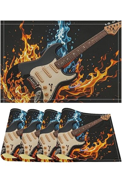 GENERAL Electric Guitar Music Linen Placemats Set of 4 Washable Placemats Pre...