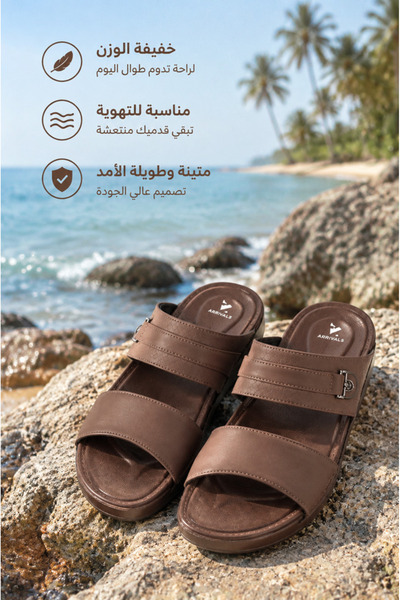 Generic Brand صنادل رجالية جلدية بحزام مزدوج وتصميم دائري معدني، نعل داخلي نا...
