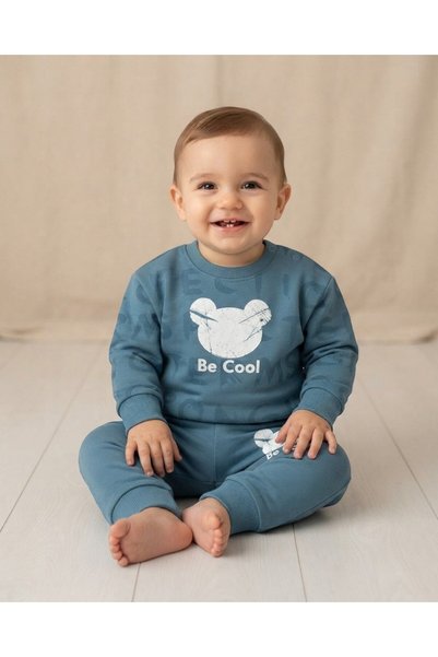 VOY KİDS Baby Boy Crew Neck Be Cool Printed 6-9-12-18-24 Months Striped Top a...