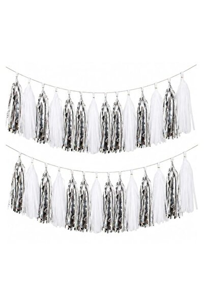 GENERAL Silver White Tassel Garland Banner,30 Pack Paper Tassels Streamers fo...