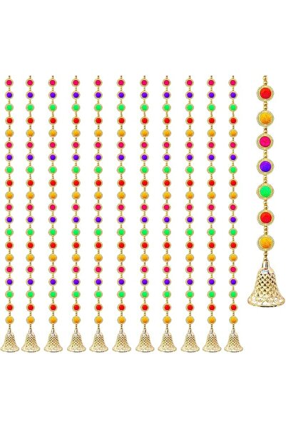 Tia Crafts Decorative Pom Pom Bead Toran, 1 Metre, Multicolor with Golden Bel...