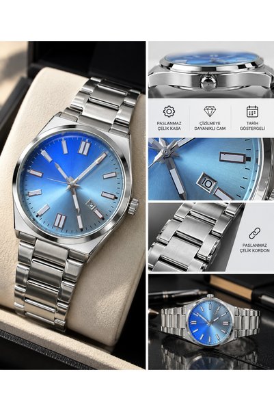 Valens Azure Prestige – Erkek Çelik Kordon Buz Mavisi Kadran Tarih Göstergeli...