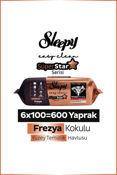 Sleepy Easy Clean SüperStar Yüzey Temizlik Havlusu Mendili Frezya 6x100 (600 Yaprak)