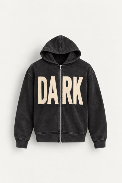 no7man Dark - Siyah - Kapüşonlu Çift Fermuarlı - Pamuklu Erkek Sweatshirt