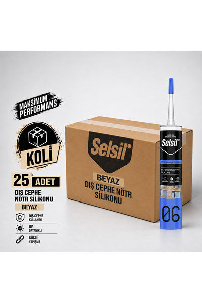 Selsil Beyaz Nötr Dış Cephe Silikonu 300 ml UV Dayanımlı Cam PVC Beton Derz D...