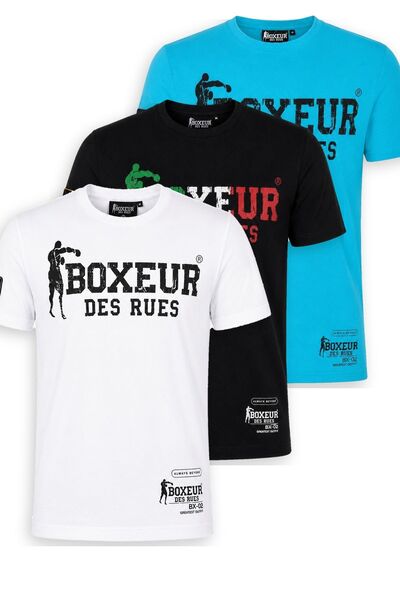 Boxeur Des Rues Pachet de 3 tricouri bărbătești slim-fit: Alb/Negru + Negru/T...