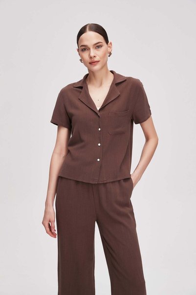 Livia Women's Plain Half-Sleeve Button-Front Top