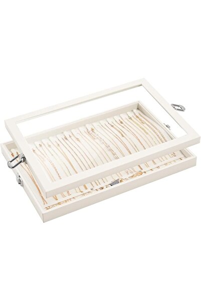 Lolalet Jewelry Organizer Tray with Lid, 18 Hooks Velvet Necklace Organizer H...