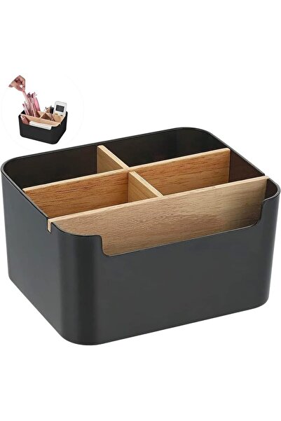 GENERAL Bamboo Table Organiser Desktop, Wooden Desktop Pen, 5 Compartments Wo...