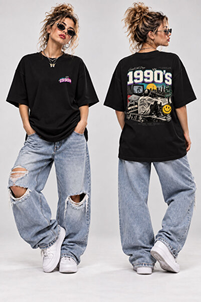 WİDİ 1990S Skateboard Printed Oversize T-Shirt Unisex Retro Vintage Large Bac...