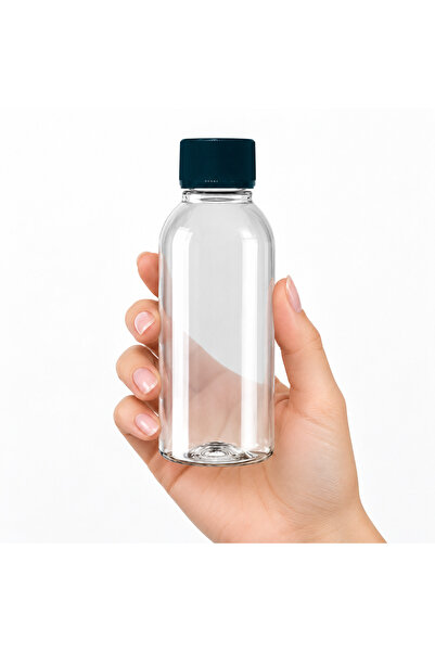 makrobay 150 ml Şeffaf PET Boş Şişe Siyah Düz Kapaklı Oval 10 Adet