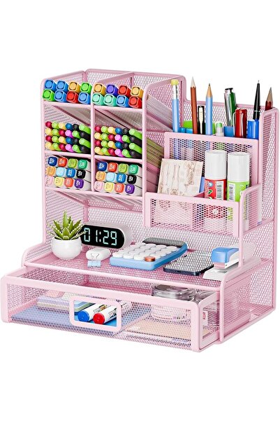 GENERAL Mesh Desk Organiser, 12 Compartments Mesh Pen Holder with Drawer, Pen...