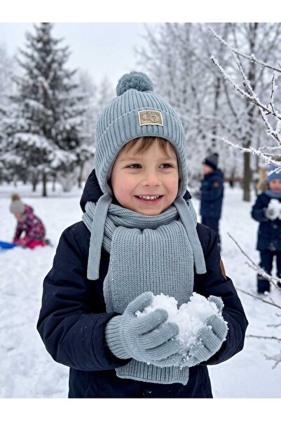 Aware Time Kitti 4-8 Years Old Boys' Lined Scarf, Beanie, Gloves 3-Piece Set