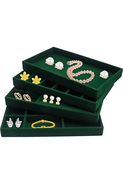 GENERAL Small Jewellery Tray Set,Stackable Velvet Jewellery Organiser Tray,Mi...