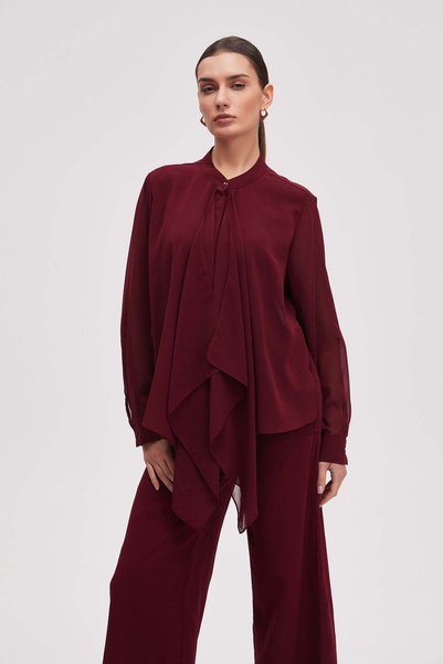 Livia Women's Waist-Length Plain Long-Sleeve Blouse