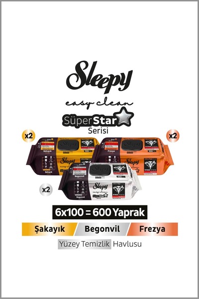 Sleepy Easy Clean SüperStar Yüzey Temizlik Havlusu Mendili Begonvil+Frezya+Şakayık 6x100(600 Yaprak)