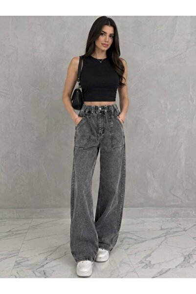 HASALL BUTİK HSL HASALL TESETÜR BELİ LASTİKLİ TEK DÜĞMELİ CPLİ KOT PANTALON