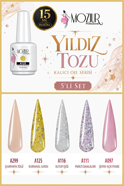 MOZIUR Yıldız Tozu Kalıcı Oje Serisi 15ml Büyük Boy