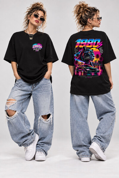 remonz Μπλουζάκι με στάμπα Neon Panther της δεκαετίας του 1980, Unisex, ρετρό...