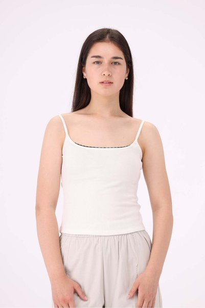 Livia Women's Plain Ribbed Lace Strappy Top
