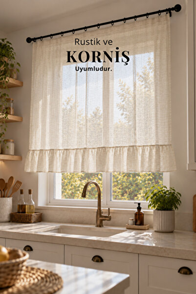 perde plus Linen Sheer Tulle Curtain Compatible with Curtain Rod and Rustic -...