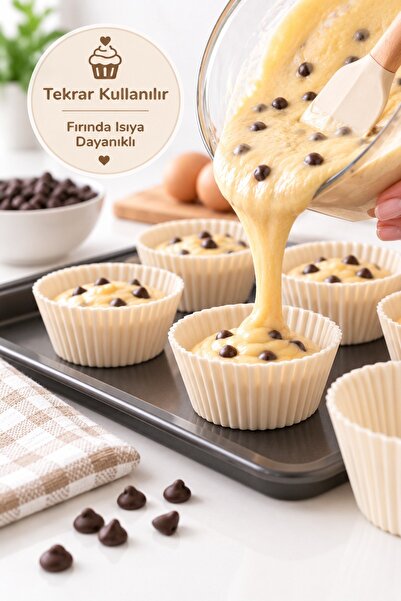 ERMA HOME Erma 6’lı Silikon Muffin Kek Kalıbı – Tekrar Kullanılabilir Cupcake...