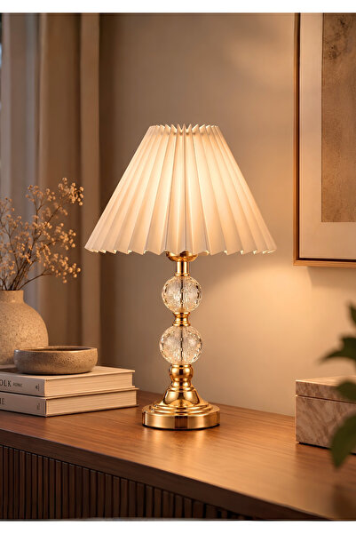 HOMİNG Nile Gold Pileli Kumaş Umbrella Abajur