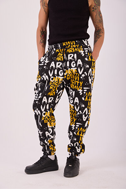 Superbluemexico Men's Sari Harf Patterned Jogger Pants