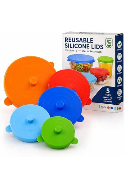 Generic Reusable Silicone Cup Lids Set of 5 – BPA Free Stretchable Covers for...
