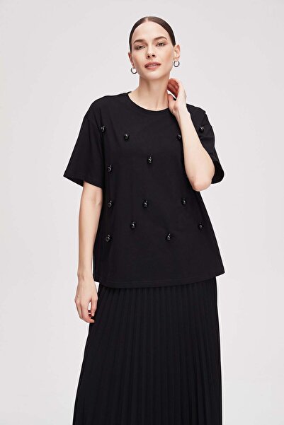 Livia Women's Embroidered Pearl-Detail Half-Sleeve Top