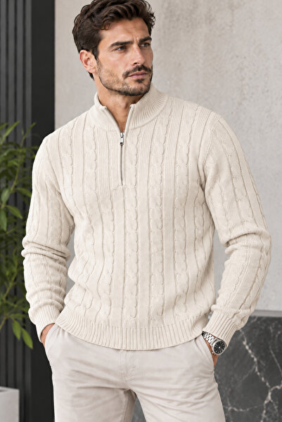EMR Online Men's Knitwear Sweater Half Zipper Turtleneck Knitted Patterned Lo...