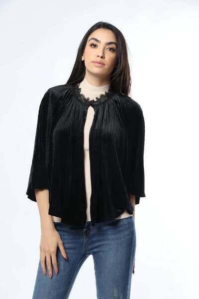 Nichii Lace Cardigan with Long Sleeves, Pleats