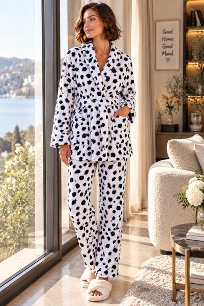 LaraLisa Welsoft Peluş Alt Üst Takım Sabahlık