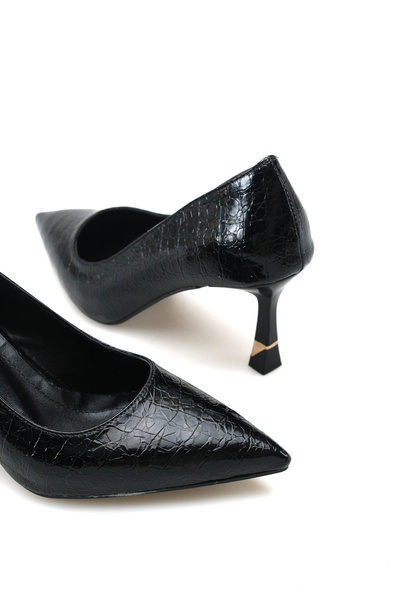 Riccon Vega Alba Women's Pointed Toe Heeled Shoes 00122237 Black Crocodile