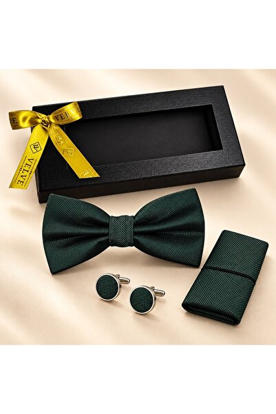 velve Elegant 3-piece set for men, bow tie, handkerchief and cufflinks, Emera...