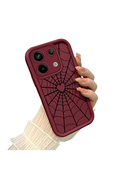 CHICASELUX Redmi Note 13 Pro 5G Uyumlu Kalp Örümcek Ağı Kılıf, Bordo Zemin Ha...