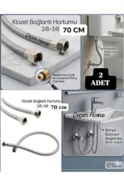 ÇEÇEN HOME (2 Adet) Klozet Taharet Musluğu Bağlantı Hortumu Flex 70 CM, 3/8 -...