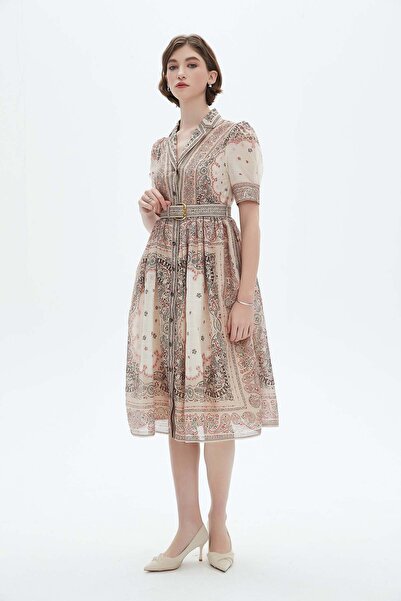 Livia Women's Knee-Length Patterned Half-Sleeve Dress