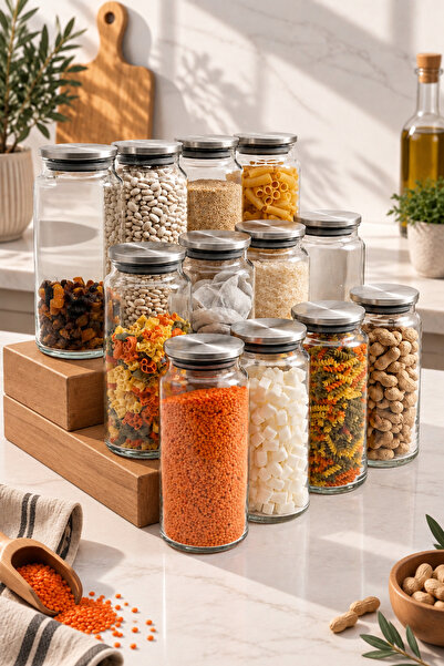 Mutfak Köşesi Prestige 12-Piece 1300 ml Metal Vacuum Lid Glass Jar Set – Leak...