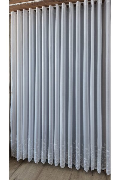 ArasyaHome Perdea Cristal Albă cu Broderie Florală Jos 6838-55