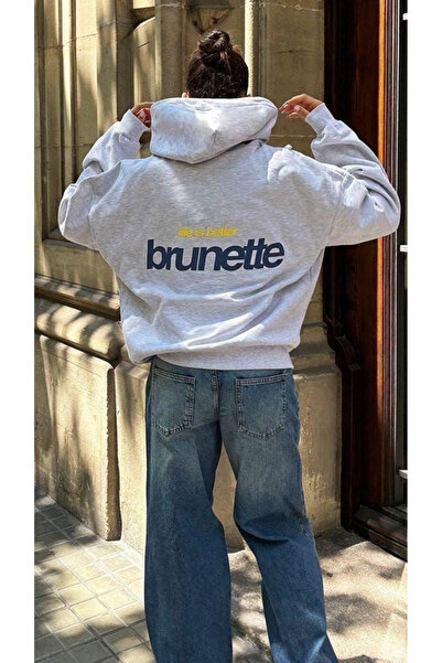 HAI COLLECTİON Kadın 3 İplik Sırt Yazı Baskılı Oversize Hoodie – Kapüşonlu Ra...