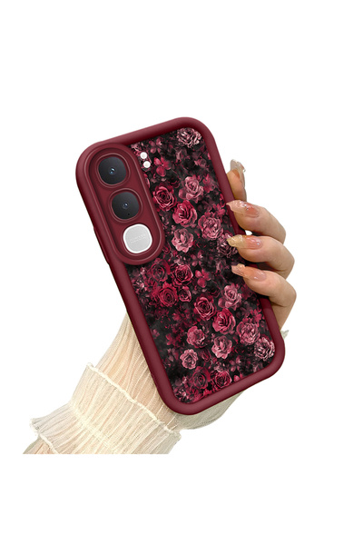 CHICASELUX حافظة مطبوعة على شكل وردة حمراء ذات خلفية داكنة متوافقة مع Vivo Y3...