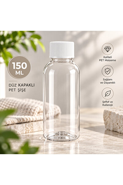 makrobay 150 ml Şeffaf PET Boş Şişe Beyaz Düz Kapaklı Oval 10 Adet