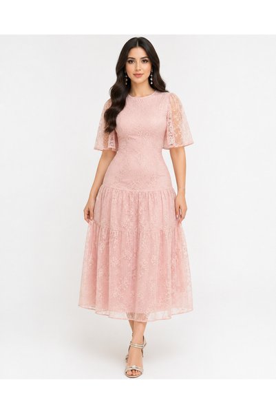Livia Women's Midi Floral Half-Sleeve Wide-Sleeve Round-Neck Dress