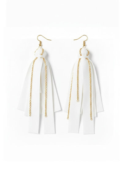 maia Gold Color Chain Earrings – White Color Tassel Design
