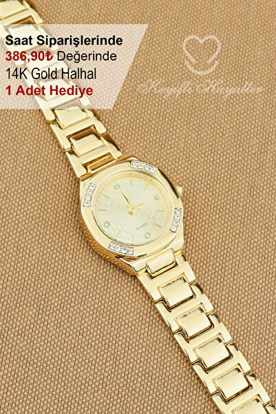Keyifli Hayaller Gold Krem Kadran Klasik Model Kadın Kol Saati - 14K Gold Hal...