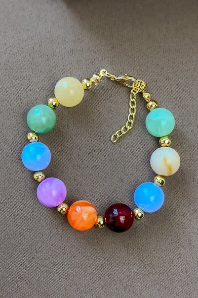 Dore Collection Handmade Multi-Colored Beaded Bracelet with Gold Detail