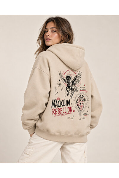 macklin Unisex Women's and Men's Rebellion Design Text Printed Oversize 3 Thr...