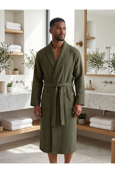 Cosibello Home Şal Yaka 4 Kat Müslin Bornoz - Unisex %100 Pamuk Bornoz