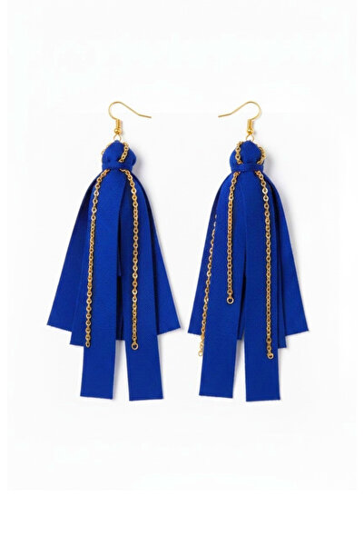 maia Gold Color Chain Earrings – Saks Blue Color Tassel Design